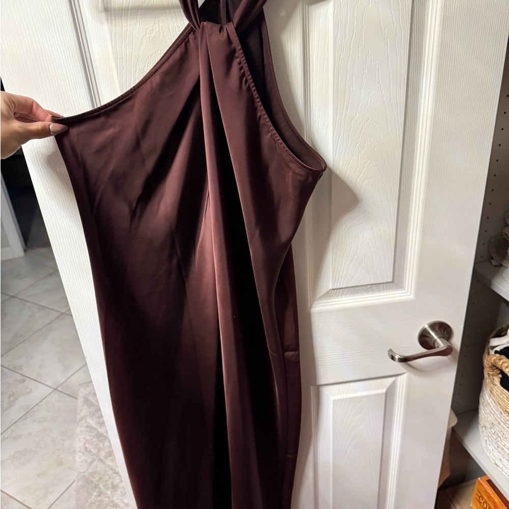 Elegant Brown Halter Dress
